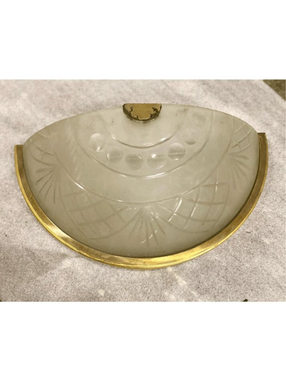 Vintage Art Deco Greek Key Brass Half Moon Sconce Shade